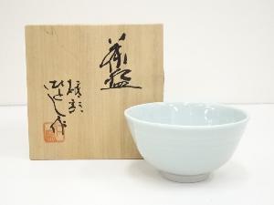 JAPANESE TEA CEREMONY / TEA BOWL CHAWAN / TOBE WARE WHITE CELADON 